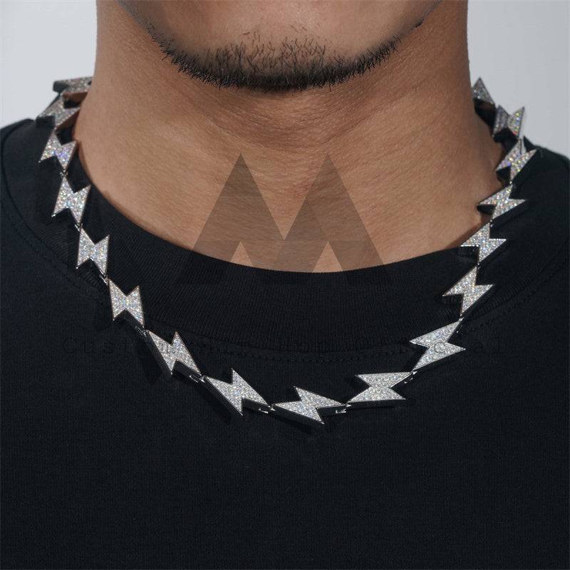 New Arrival 925 Silver Men Rapper Chain Lightening Link Chain Iced Out VVS Moissanite Diamond