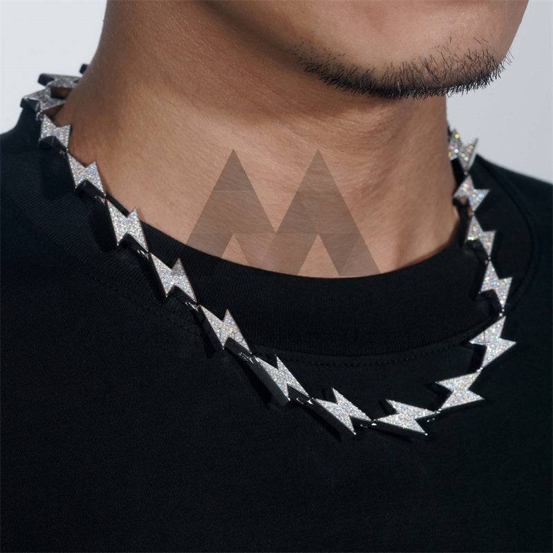 New Arrival 925 Silver Men Rapper Chain Lightening Link Chain Iced Out VVS Moissanite Diamond