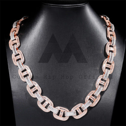 Iced out hip hop jewelry with baguette moissanite diamonds and mariner link chain3