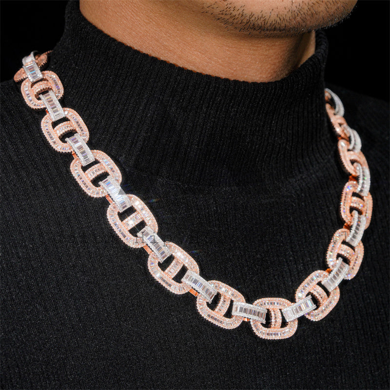 Iced out hip hop jewelry with baguette moissanite diamonds and mariner link chain4