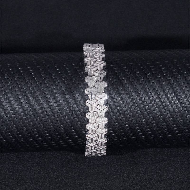 Double Y Link 925 Solid Silver Iced Out Moissanite Diamond Bracelet