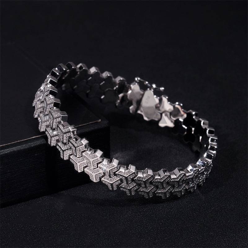 Double Y Link 925 Solid Silver Iced Out Moissanite Diamond Bracelet