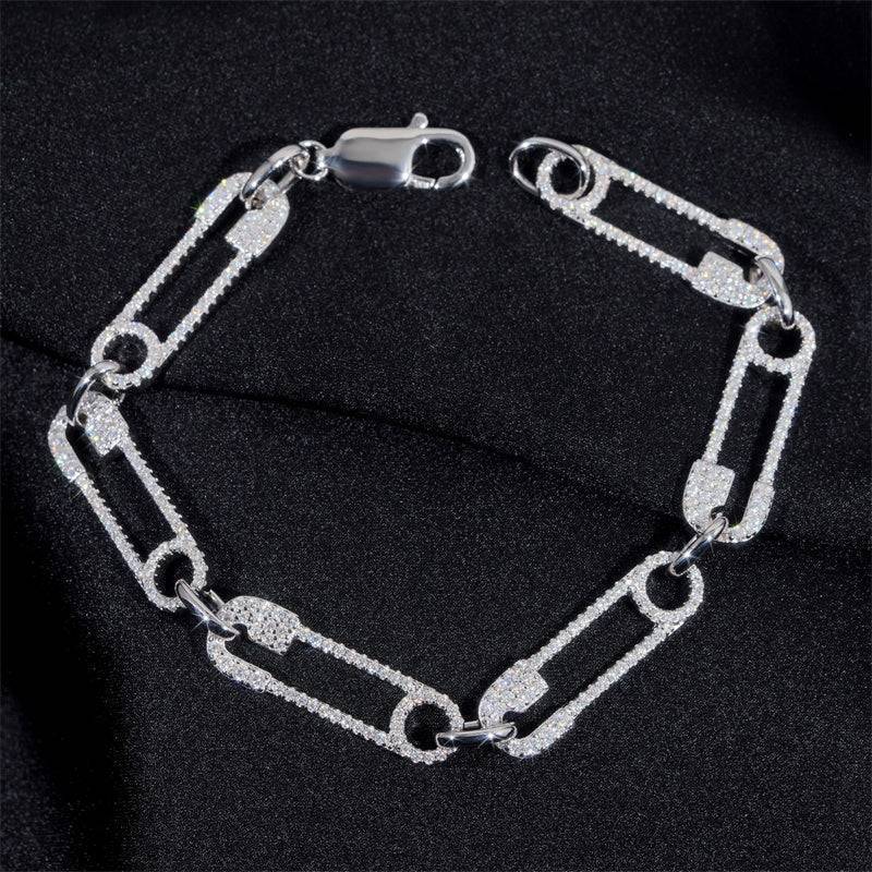 8MM Iced Out Moissanite Diamond Clip Bracelet For Men 925 Silver