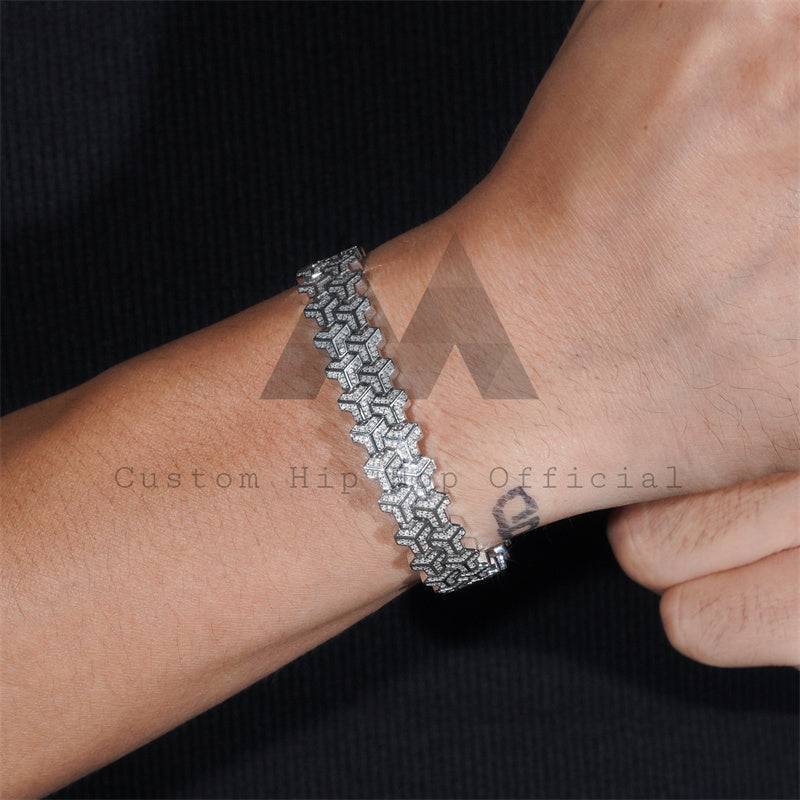 Double Y Link 925 Solid Silver Iced Out Moissanite Diamond Bracelet