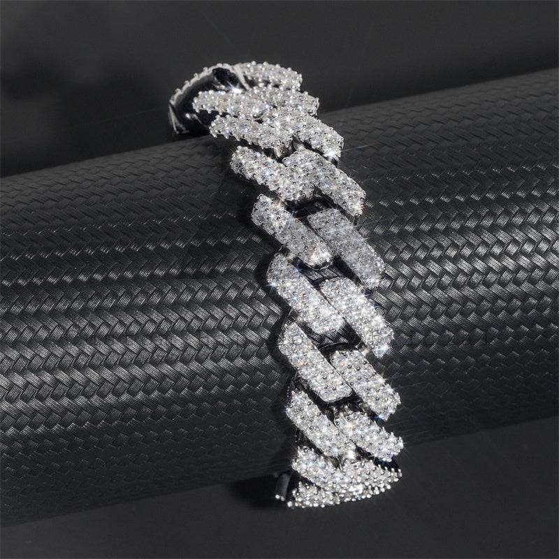 White Gold 925 Sterling Silver GRA Moissanite 15MM Two Rows Cuban Link Men Bracelet Hip Hop Jewelry4