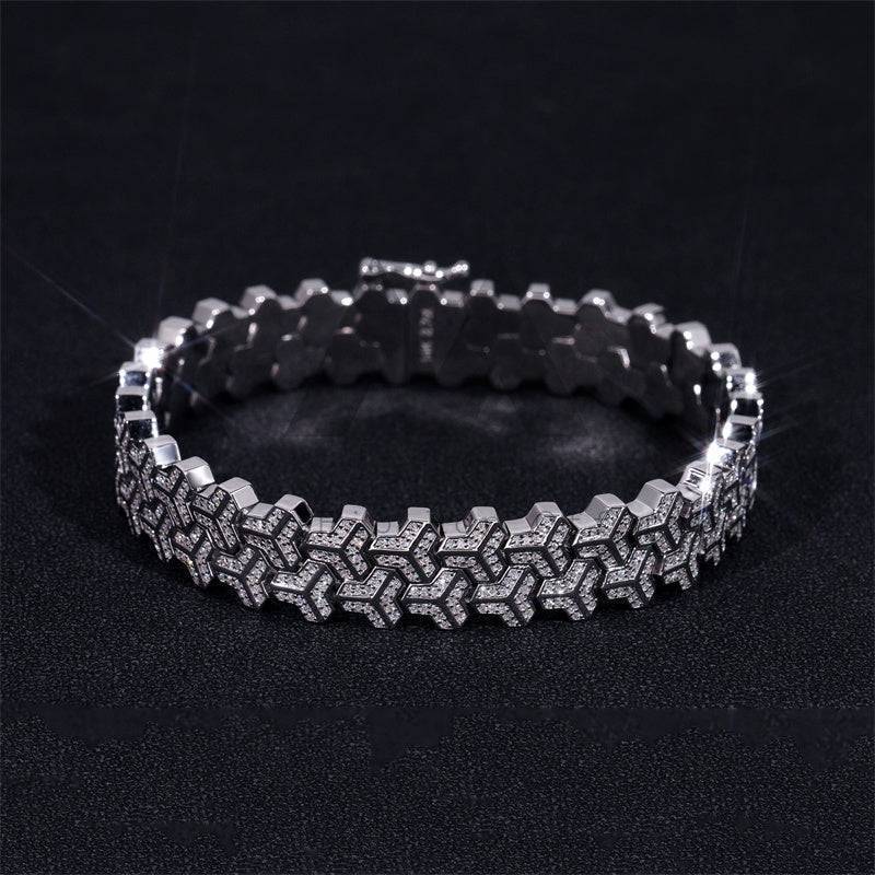 Double Y Link 925 Solid Silver Iced Out Moissanite Diamond Bracelet