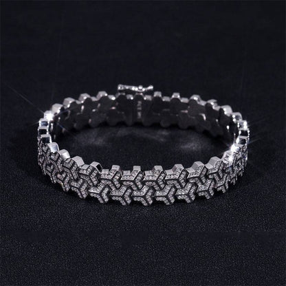 Double Y Link 925 Solid Silver Iced Out Moissanite Diamond Bracelet