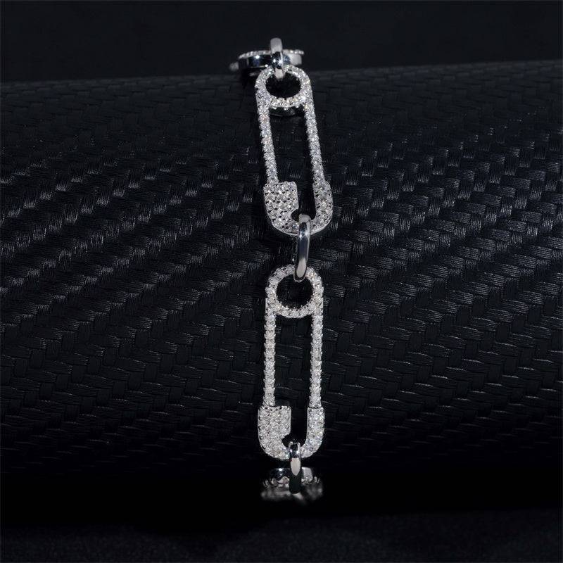 8MM Iced Out Moissanite Diamond Clip Bracelet For Men 925 Silver