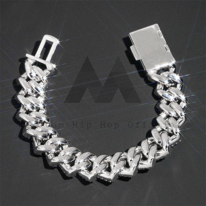 White Gold 925 Sterling Silver GRA Moissanite 15MM Two Rows Cuban Link Men Bracelet Hip Hop Jewelry0