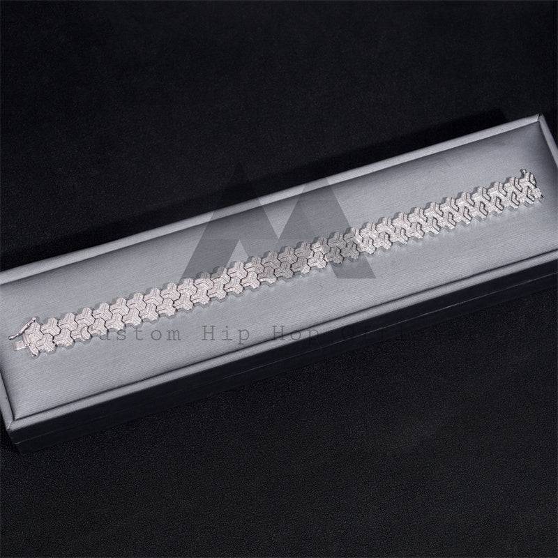 Double Y Link 925 Solid Silver Iced Out Moissanite Diamond Bracelet