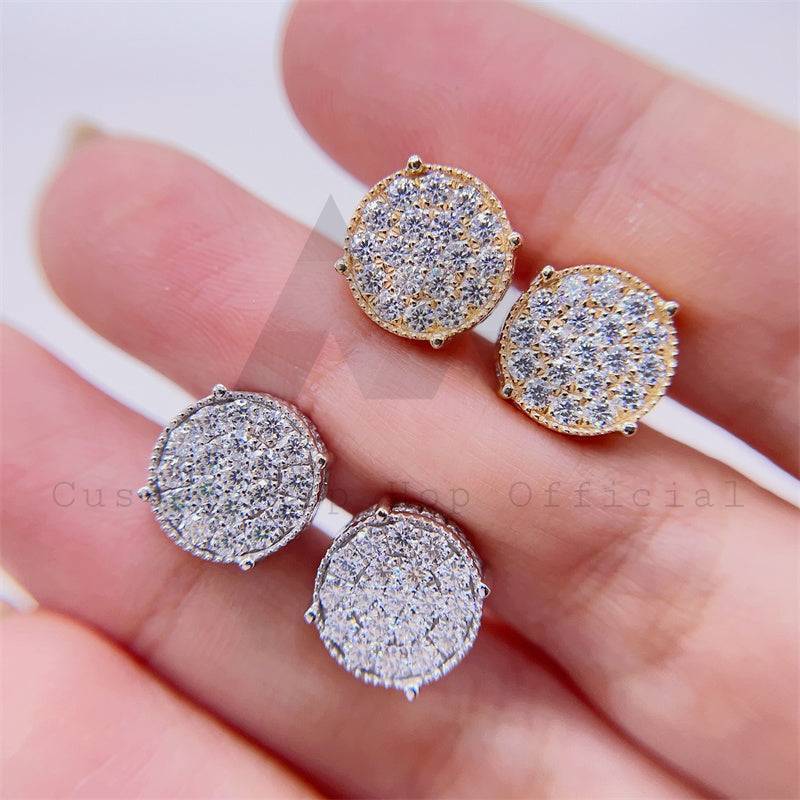 men fashion design 10k gold round iced out pave stud earrings screw back hip hop style