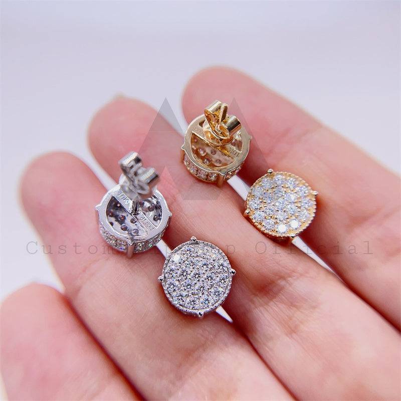 men fashion design 10k gold round iced out pave stud earrings screw back hip hop style