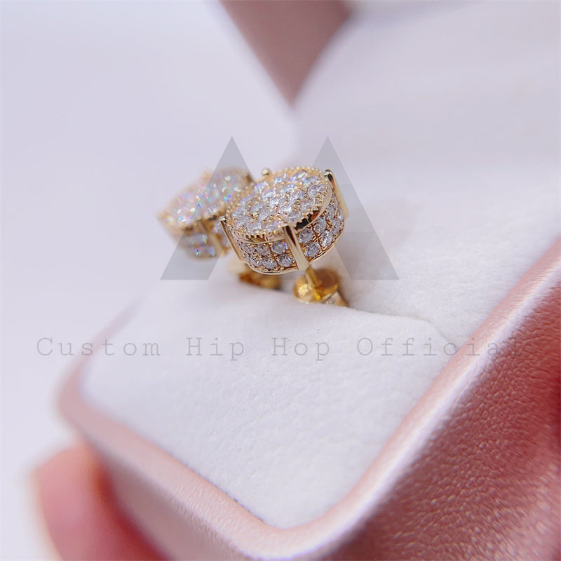 men fashion design 10k gold round iced out pave stud earrings screw back hip hop style