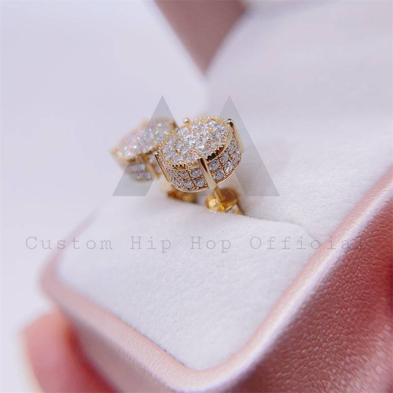 men fashion design 10k gold round iced out pave stud earrings screw back hip hop style