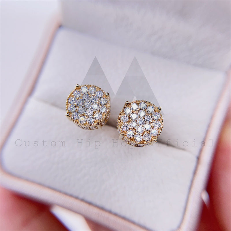 men fashion design 10k gold round iced out pave stud earrings screw back hip hop style