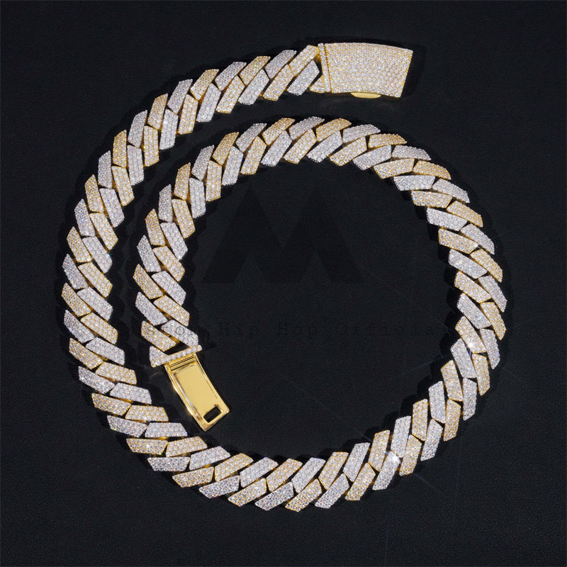 18MM Yellow Gold Mix White Gold Hand Made VVS Moissanite Diamond Cuban Link Chain Necklace