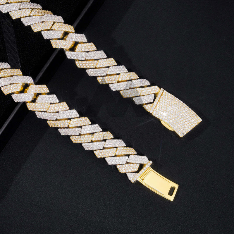 18MM Yellow Gold Mix White Gold Hand Made VVS Moissanite Diamond Cuban Link Chain Necklace