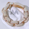 15MM Hermes Box Link Bracelet with moissanite in rose gold on white cloth backdrop