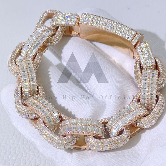 15MM Iced Out Moissanite Diamond Rose Gold Hermes Box Link Bracelet1