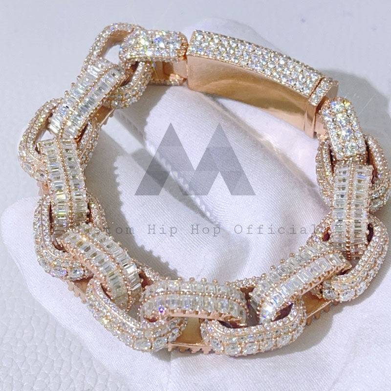 15MM Iced Moissanite Hermes Bracelet in Rose Gold Luxury Box Link