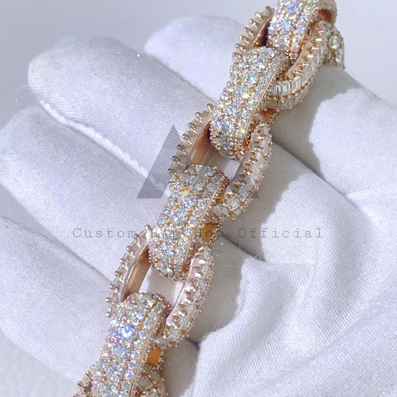 15MM Iced Out Moissanite Diamond Hermes Box Link Bracelet in Rose Gold3