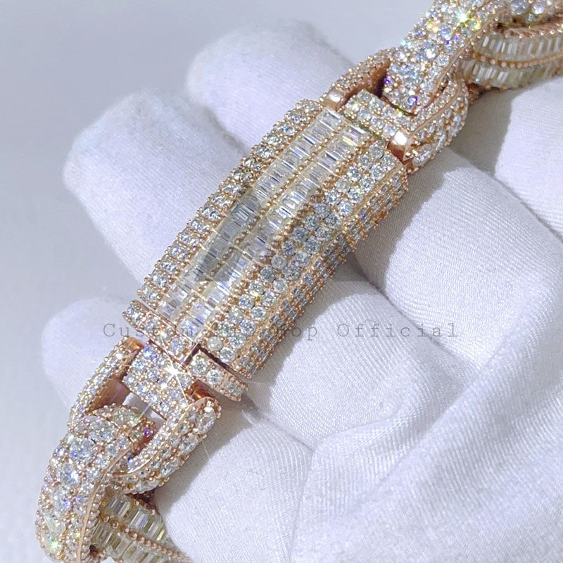 15MM Iced Out Moissanite Diamond Rose Gold Hermes Box Link Bracelet2