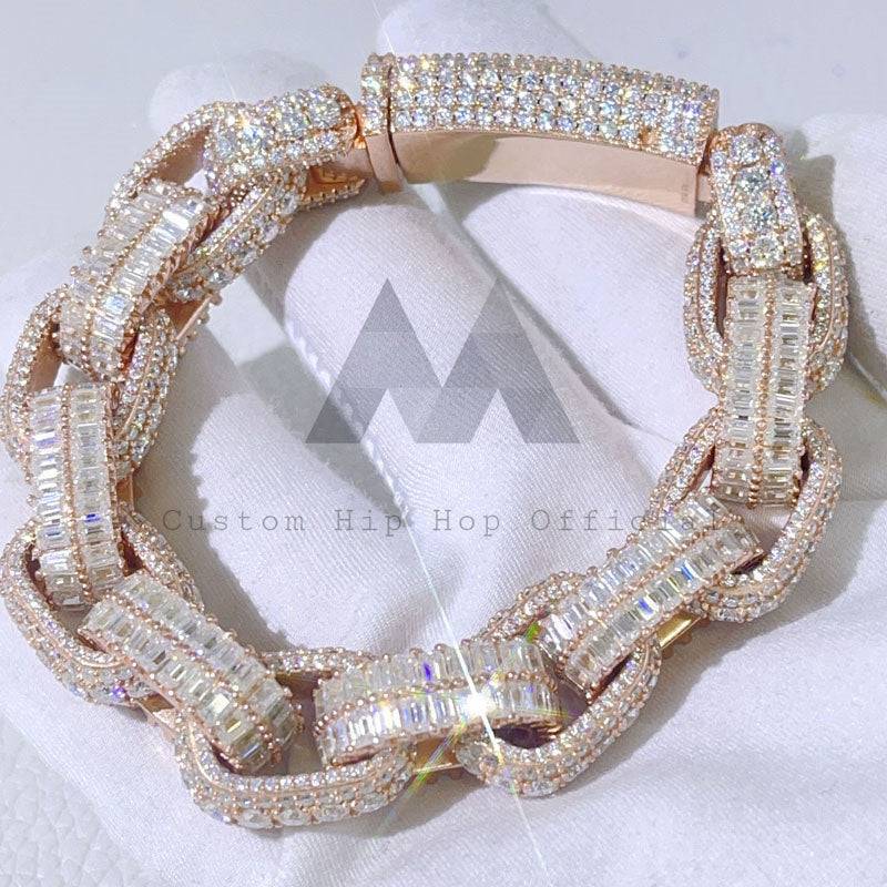 15MM Hermes Box Link Bracelet, 15MM Hermes Box Link Moissanite bracelet in rose gold with diamond adornments