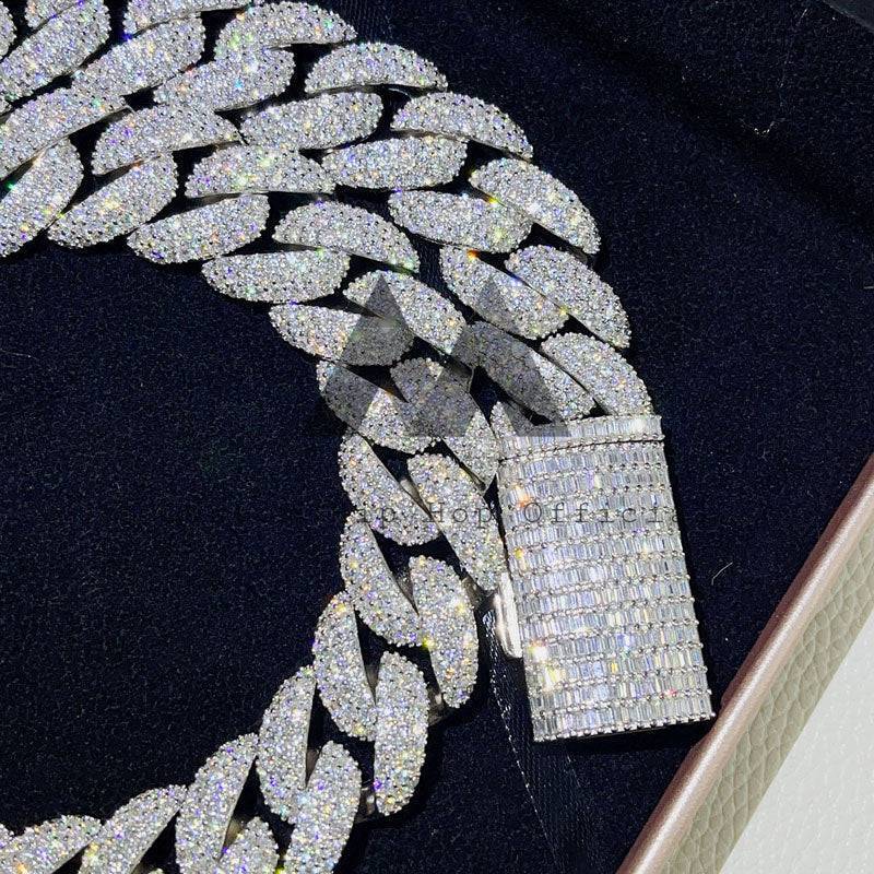 Hip hop jewelry featuring New Cuban Link Chain with Iced Out Baguette Lock and 23MM Moisanite Cuban Necklace1