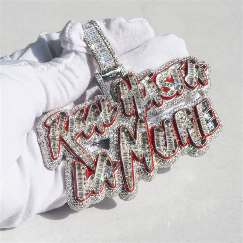 Hip Hop Rapper Chain Iced Out VVS Moissanite Baguette Cut Diamond Real Hasta La Mure Pendant