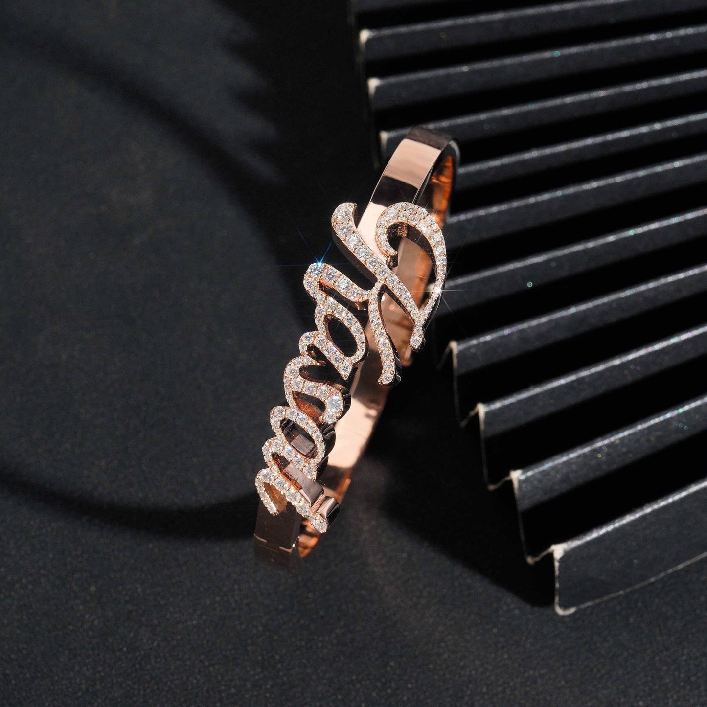 Rose Gold Plated 925 Silver Custom Name Bracelet With Moissanite Diamond