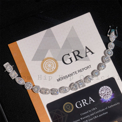 Hip hop jewelry featuring Halo Diamond Style Fancy Cut VVS Moissanite Diamond Link Bracelet in White Gold 925 Silver4