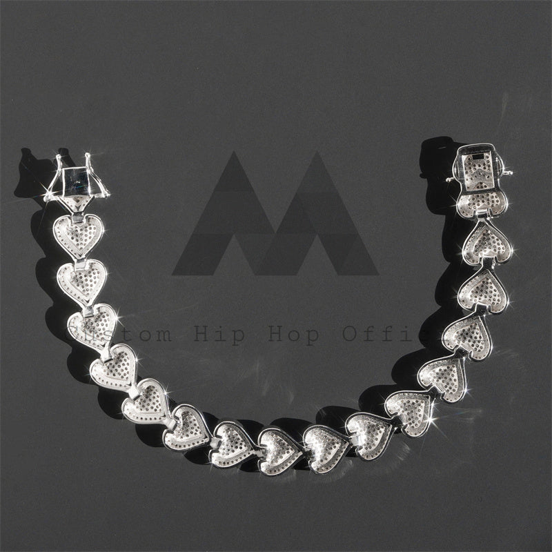 13MM width solid silver men's moissanite diamond bracelet in heart link style7