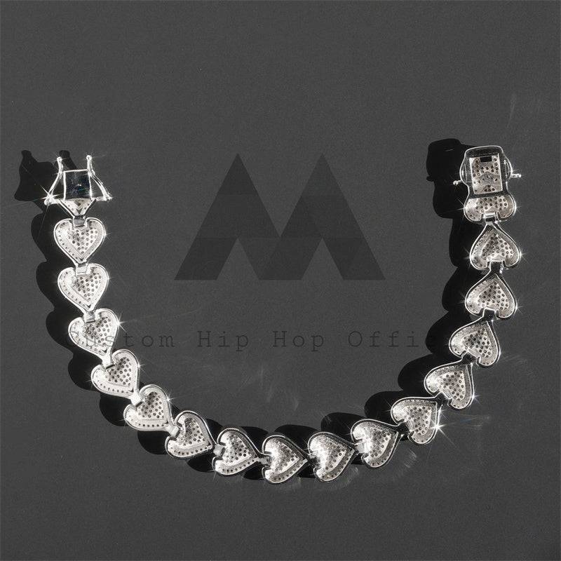 Hip hop jewelry 13MM Solid Silver Moissanite Bracelet for Men with Heart Link Style7