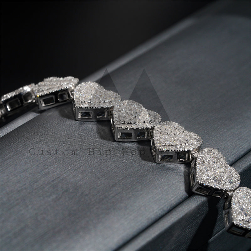 925 Silver Iced Out Men's 13MM Baguette Moissanite Diamond Link Bracelet0