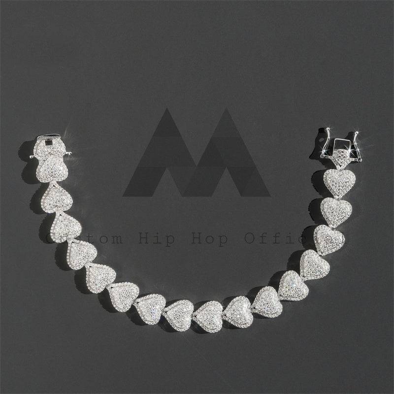 Hip hop jewelry 13MM Solid Silver Moissanite Bracelet for Men with Heart Link Style4