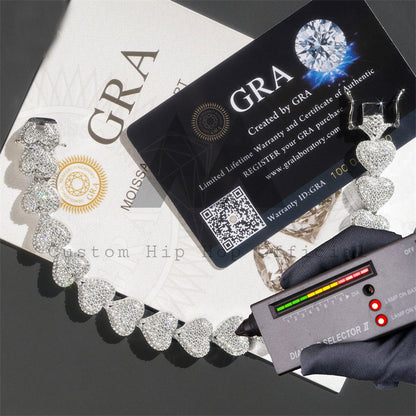 13MM width solid silver men's moissanite diamond bracelet in heart link style6