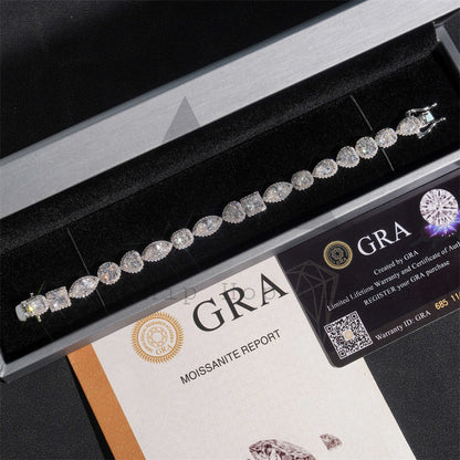 Hip hop jewelry featuring Halo Diamond Style Fancy Cut VVS Moissanite Diamond Link Bracelet in White Gold 925 Silver2