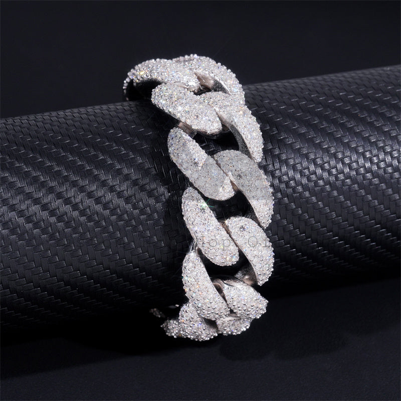 Sterling Silver 925 Moissanite Diamond Hip Hop Iced Out Mosaic Setting Cuban Link Bracelet 23MM