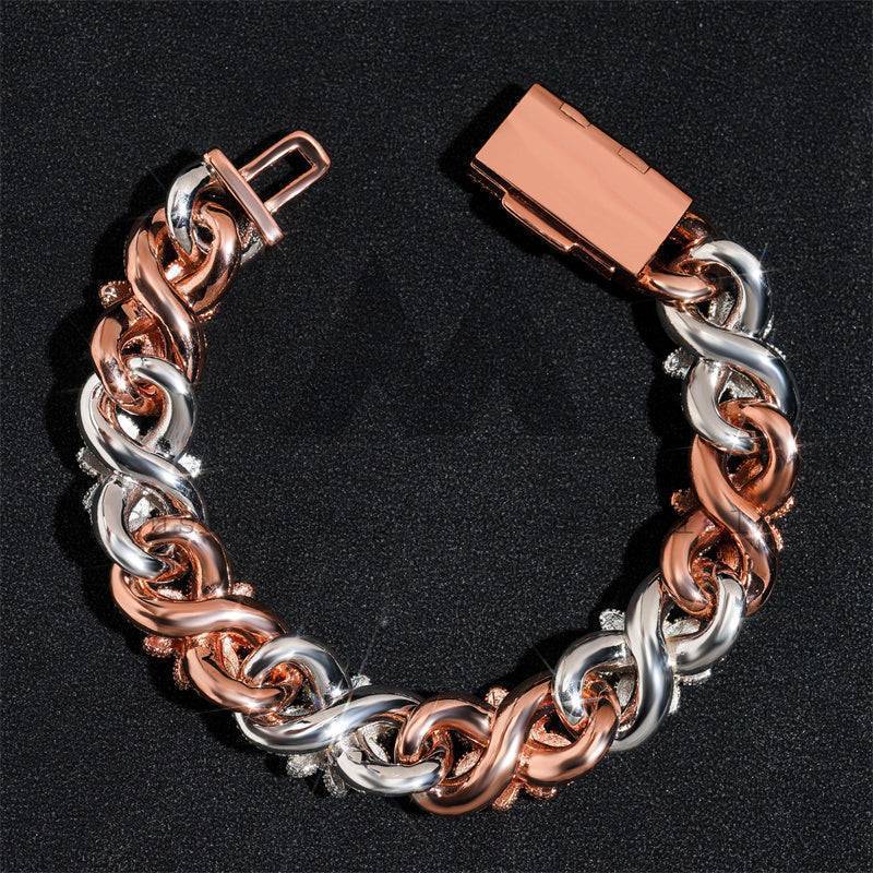 Stylish new design iced out Moissanite diamond 18MM flower Cuban bracelet in rose gold and white gold 925 silver hip hop jewelry0