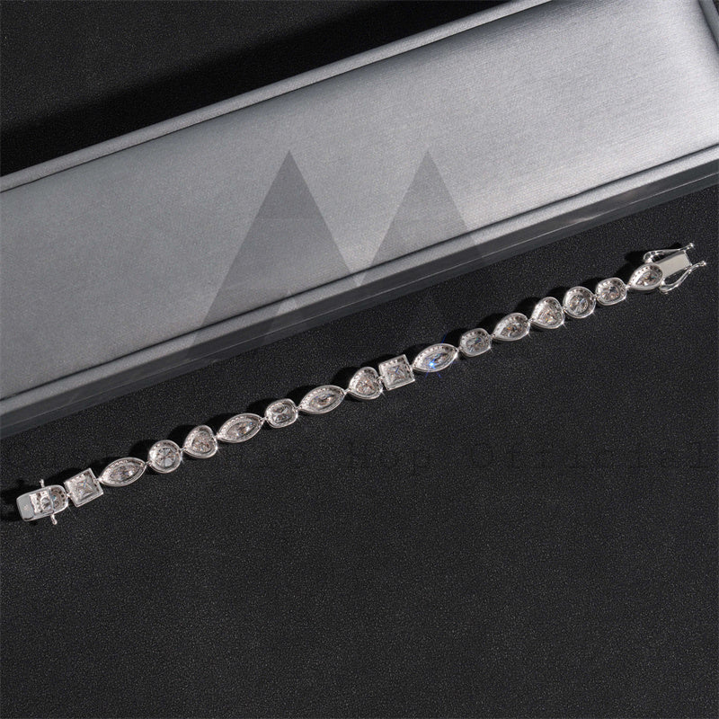 Hip hop jewelry featuring Halo Diamond Style Fancy Cut VVS Moissanite Diamond Link Bracelet in White Gold 925 Silver1