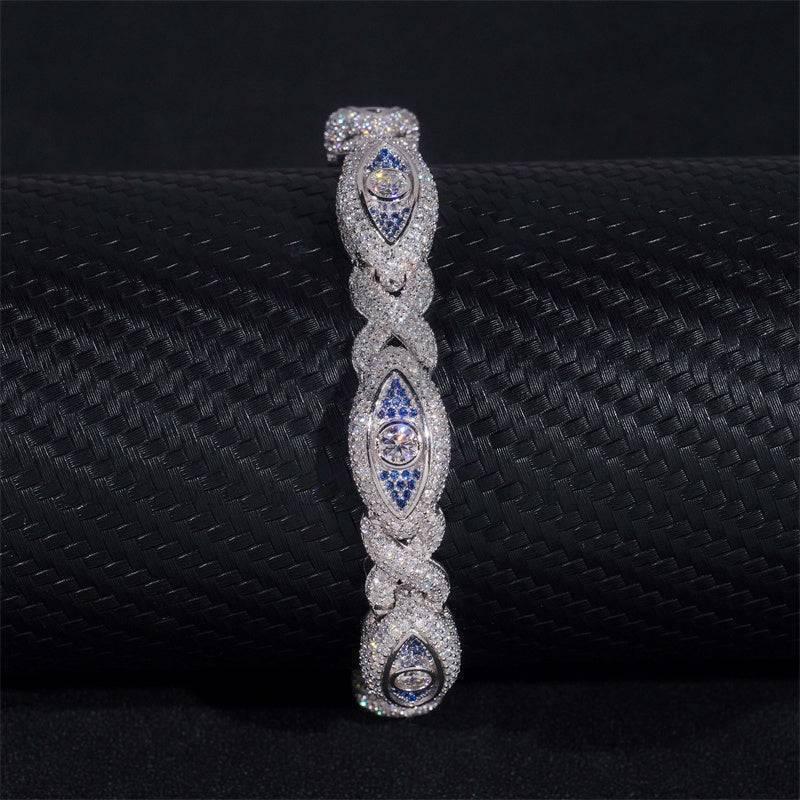 Stylish 925 Sterling Silver Men Jewelry 10MM Moissanite Evil Eye Infinity Link Cuban Bracelet