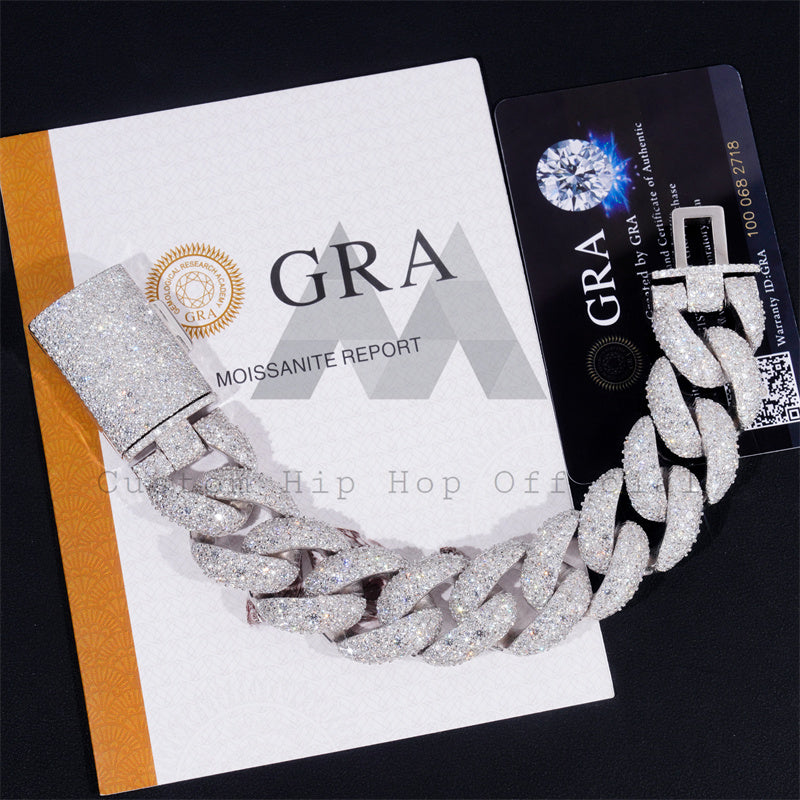 Sterling Silver 925 Moissanite Diamond Hip Hop Iced Out Mosaic Setting Cuban Link Bracelet 23MM