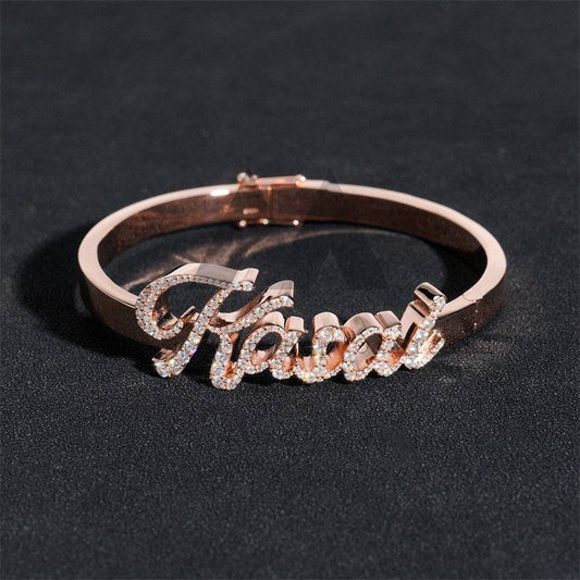 Rose Gold Plated 925 Silver Custom Name Bracelet With Moissanite Diamond