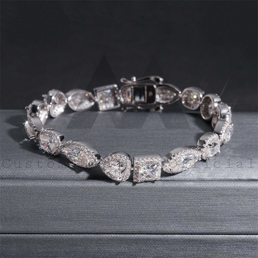 Hip hop jewelry featuring Halo Diamond Style Fancy Cut VVS Moissanite Diamond Link Bracelet in White Gold 925 Silver0