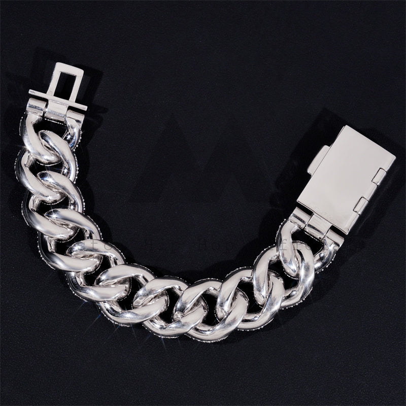 Sterling Silver 925 Moissanite Diamond Hip Hop Iced Out Mosaic Setting Cuban Link Bracelet 23MM