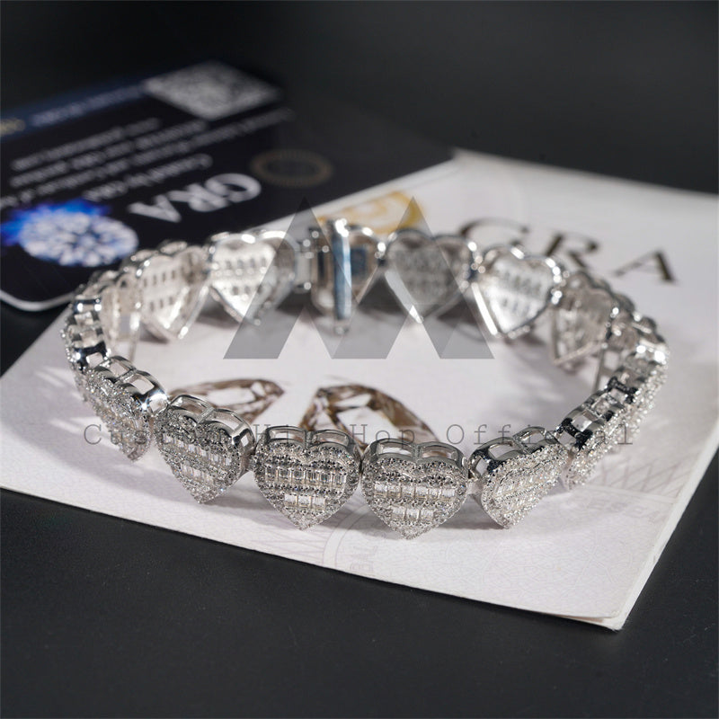 925 Silver Iced Out Men's 13MM Baguette Moissanite Diamond Link Bracelet2