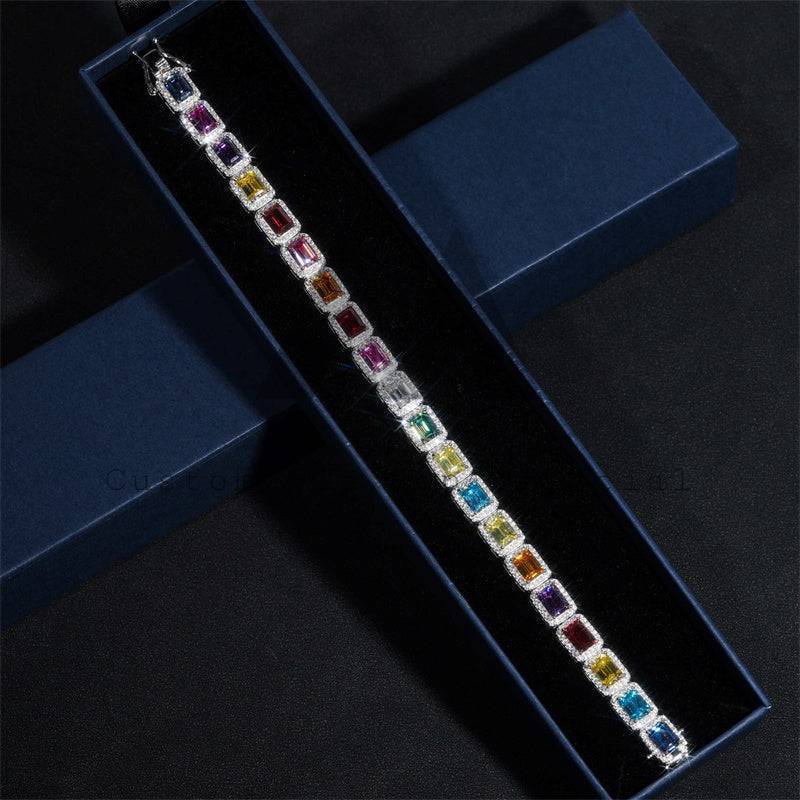 Fashion design hip hop jewelry with GRA certificated pass diamond tester colored moissanite tennis bracelet halo style in 925 silver2