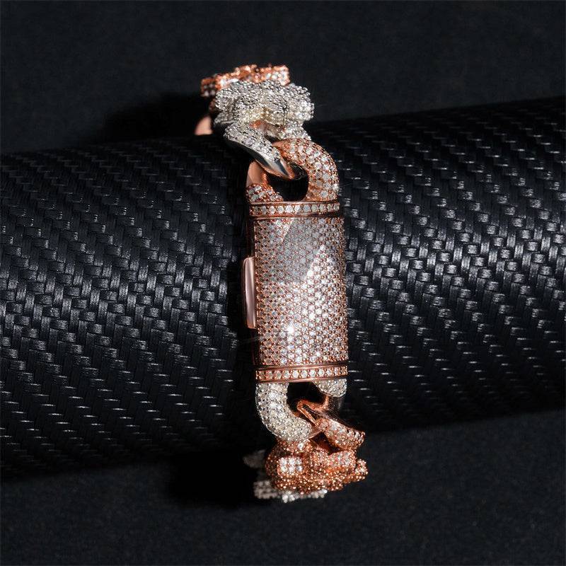 Stylish new design iced out Moissanite diamond 18MM flower Cuban bracelet in rose gold and white gold 925 silver hip hop jewelry2