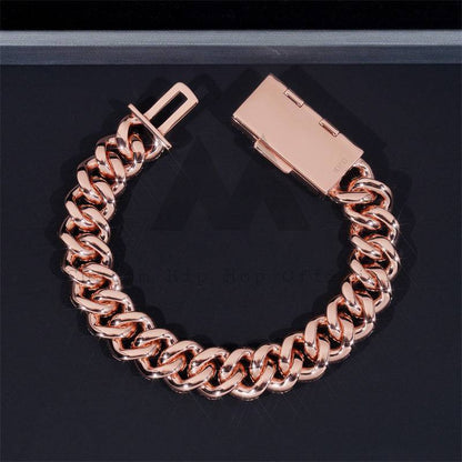 925 Silver Rose Gold Hip Hop 15MM Custom Name Lock Iced Out Moissanite Cuban Link Bracelet