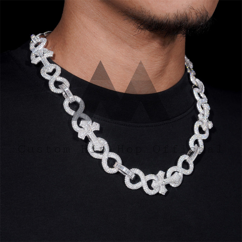 Rapper Jewelry 15MM Iced Out Infinity Link Chain VVS Moissanite Diamond 925 Sterling Silver